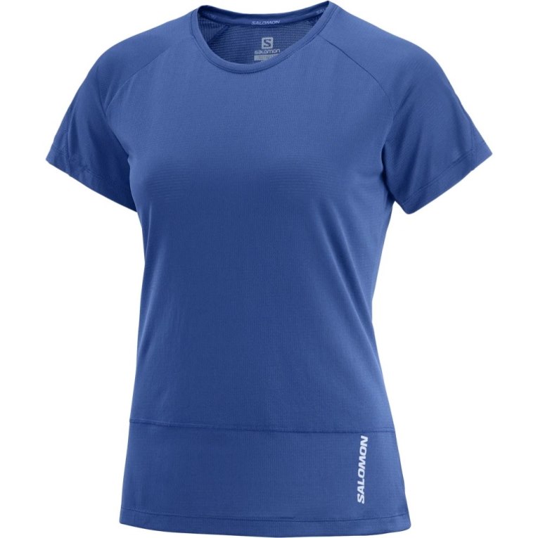 Salomon Cross Run Short Sleeve Women's T-Shirts Blue | CA 36L79